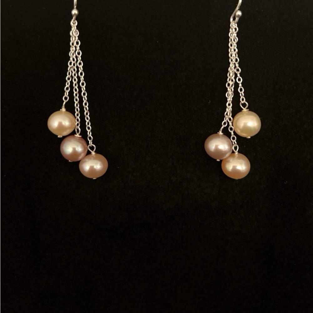 Silver Star Collection 925 Sterling Silver Fresh Water Pearl 2 in long Earrings